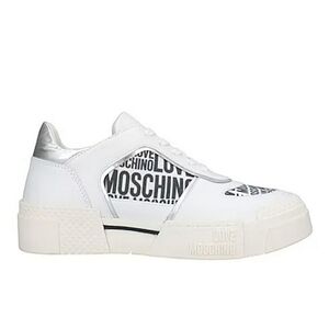 LOVE MOSCHINO Women's White Leather Low  Top Trainers Sneakers Logo Fabric Sz 40